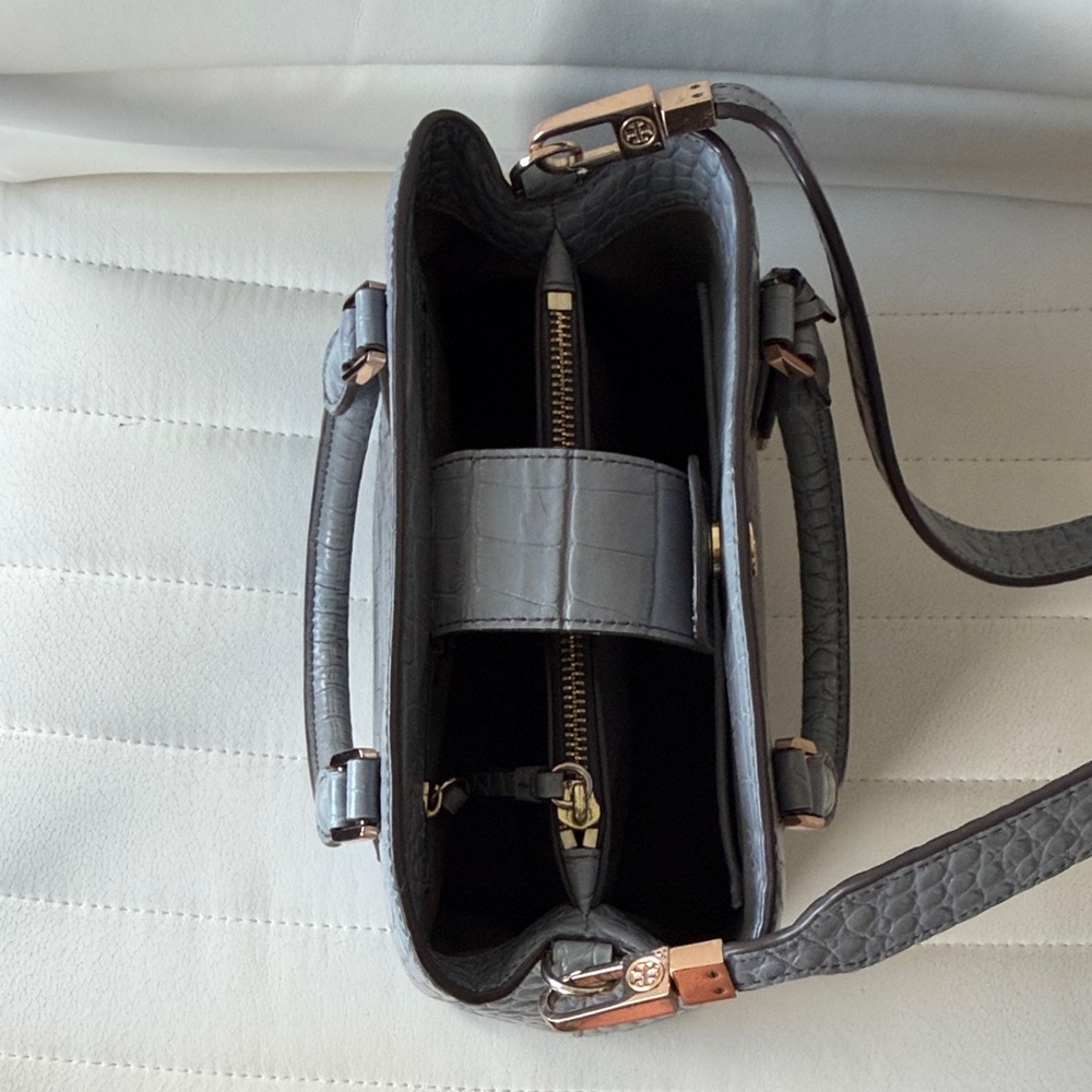 Tory Burch Gray Crocodile Embossed Satchel - Picture 5 of 8